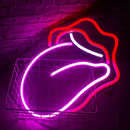 Sexy Flame Red Lips Big Tongue 5V Mini USB LED Neon Sign - Budget Friendly