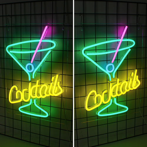Cocktails – Vihreä cocktaillasi – LED-neonvalomainos (5 V USB)