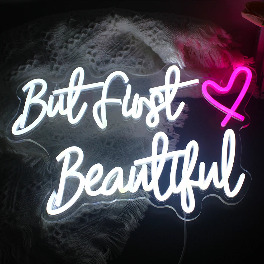 But First Beautiful – Sydän – LED-neonvalomainos (5 V USB)
