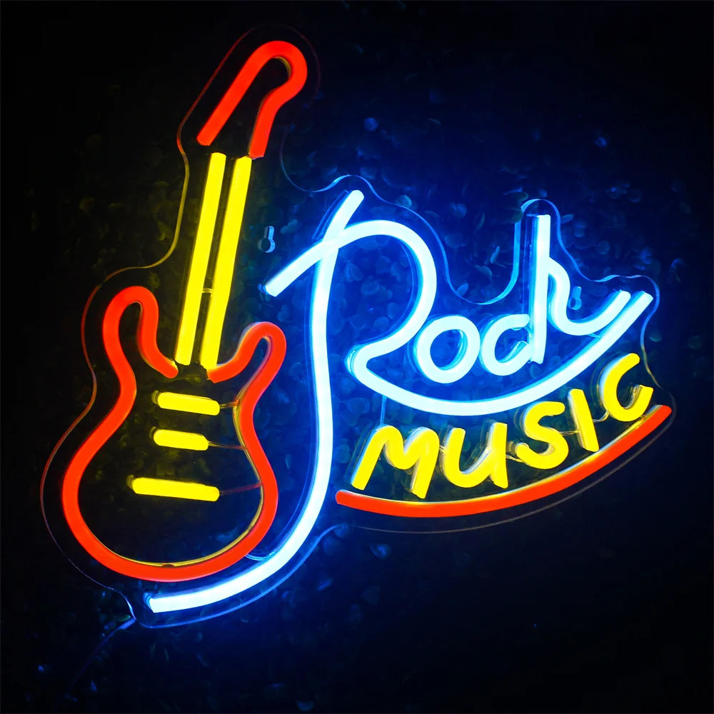 Rock MUSIC – Sähkökitara – LED-neonkyltti (5 V USB)