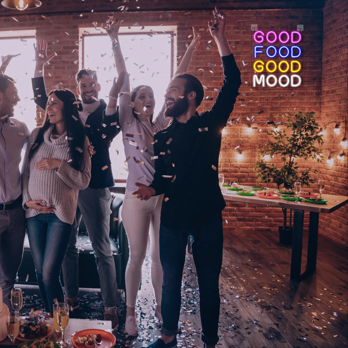 Good Food Good Mood – LED-neonvalomainos (5 V USB)
