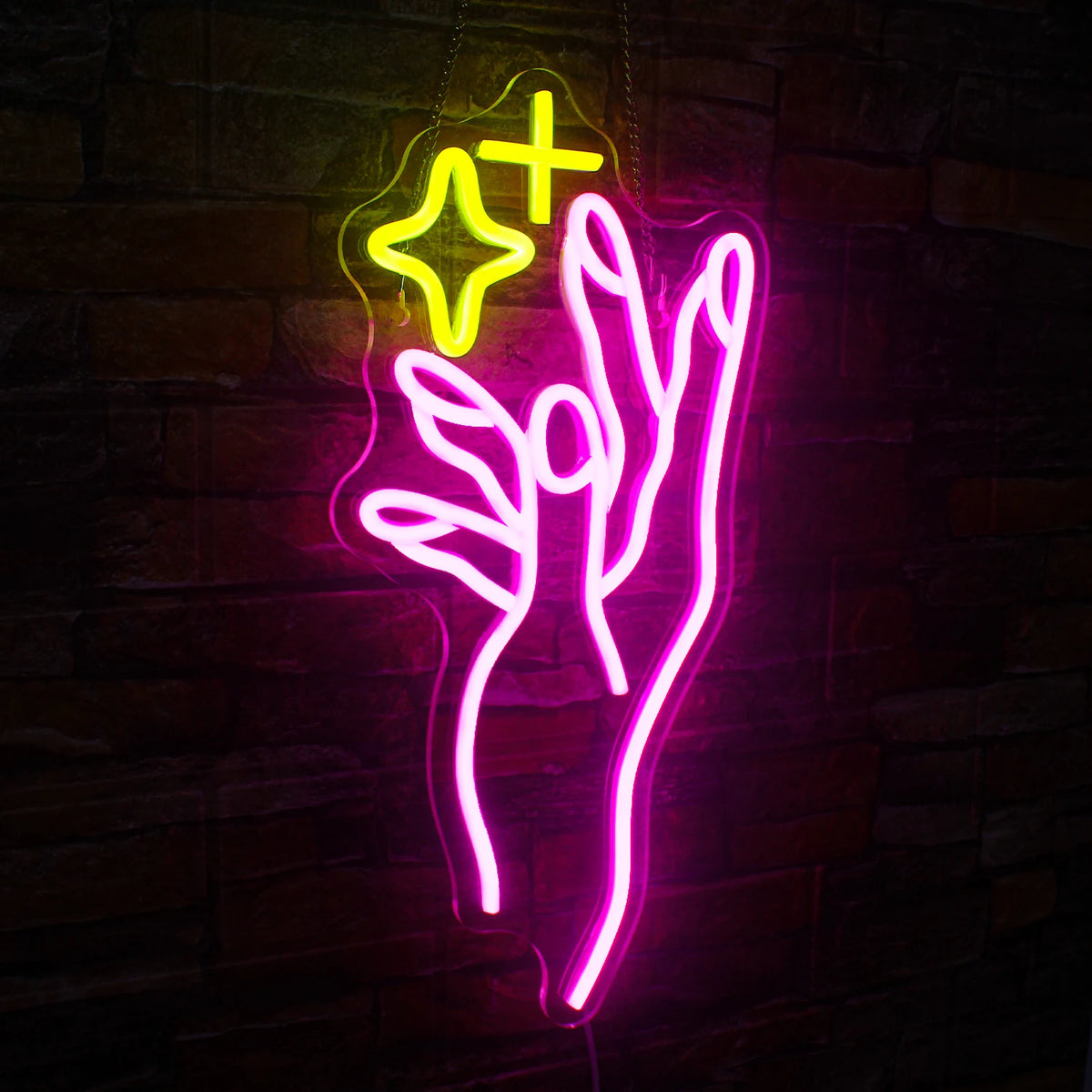 Käsi ja keltainen tähti – LED-neonkyltti (5 V USB)