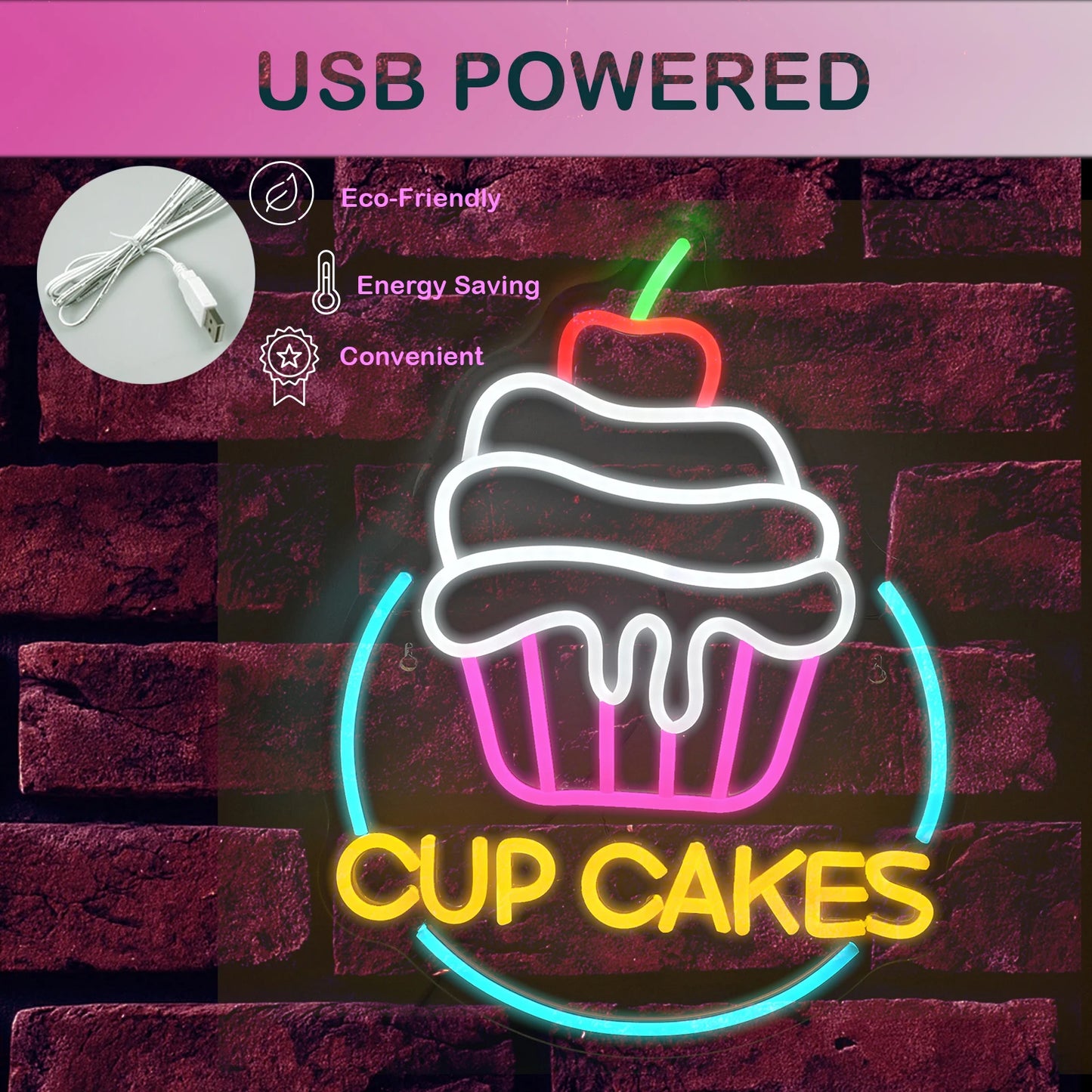 Cup Cake 5V Mini USB LED Neon Sign - Budget Friendly