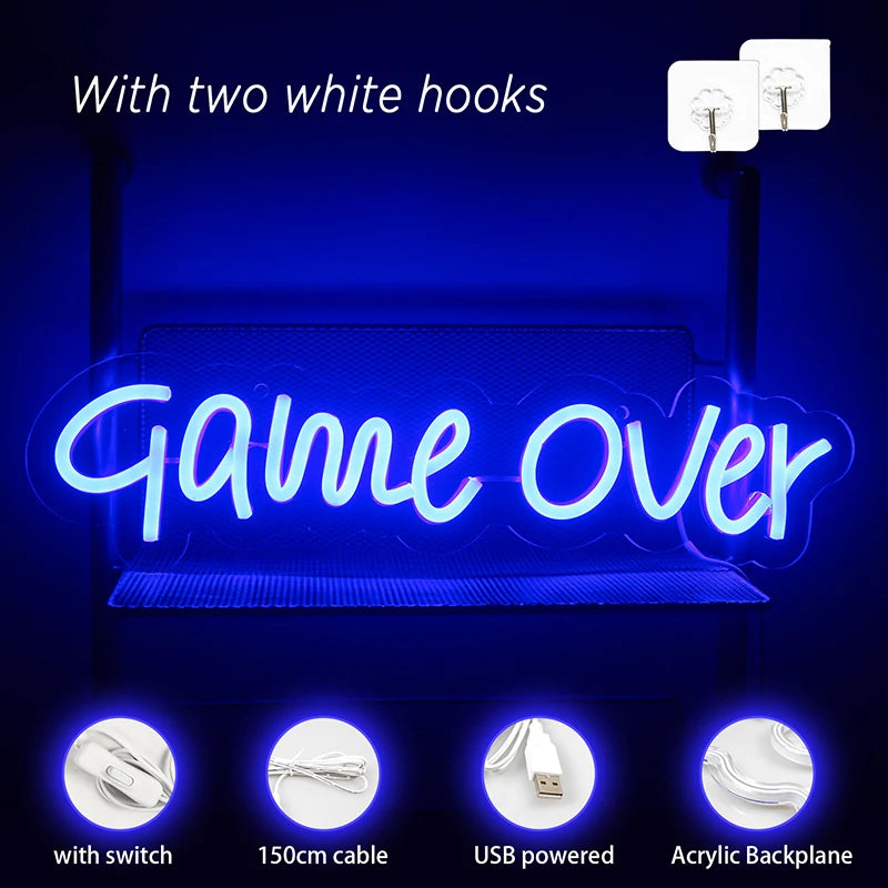 Game Over – LED-neonkyltti (5 V USB)