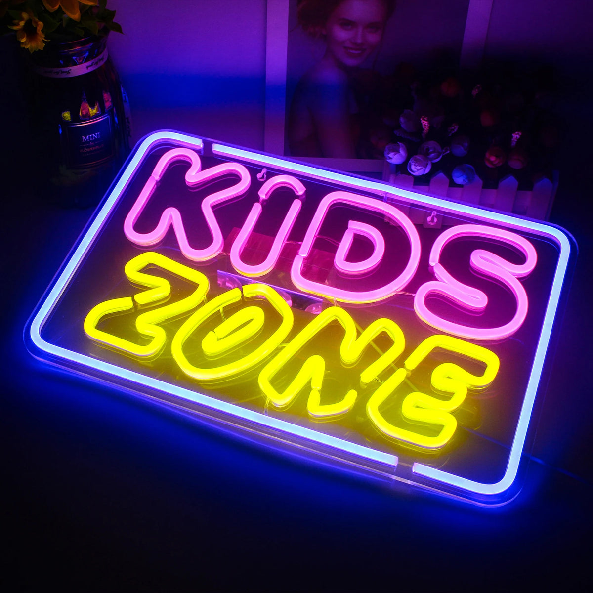 KIDS ZONE – Suorakaidekehys – LED-neonkyltti (5 V USB)