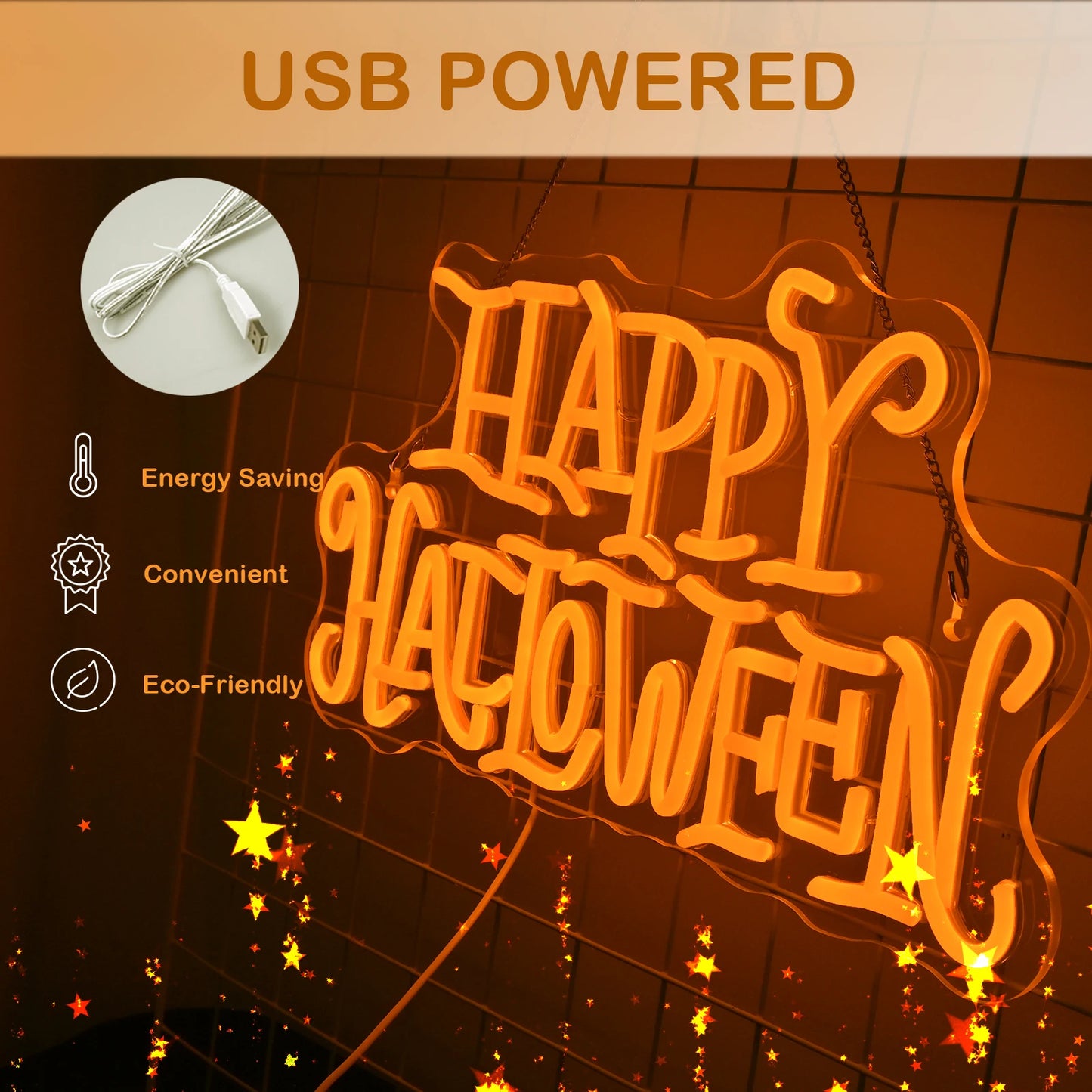 Hyvää Halloweenia 5V USB LED Neon Kyltti - Budjettiystävällinen
