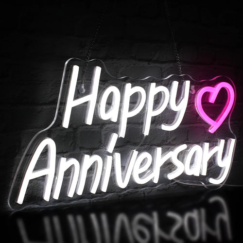 Happy Anniversary – Sydän – LED-neonkyltti (5 V USB)