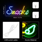 Snacks – Värikkäät kirjaimet – LED-neonvalomainos (5 V USB)