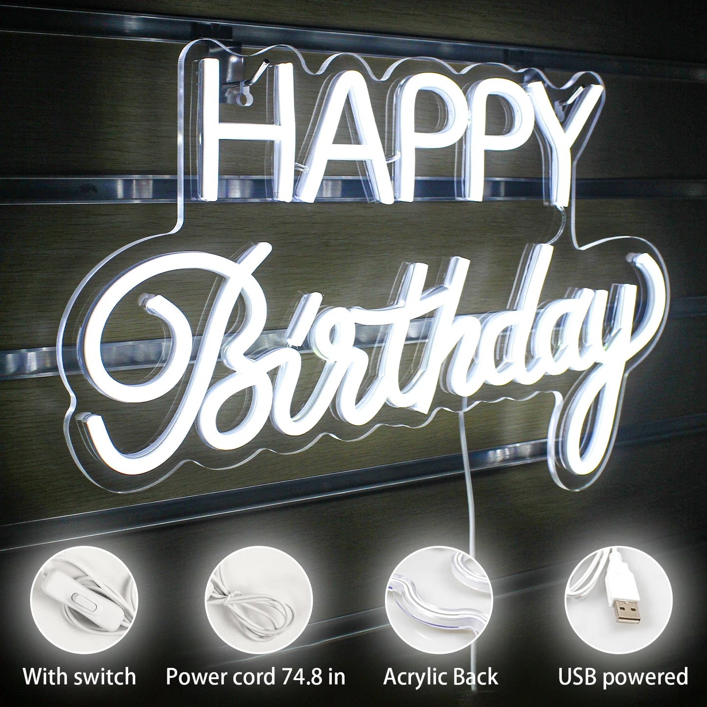 Happy Birthday 5V Mini USB LED Neon Sign - Budget Friendly