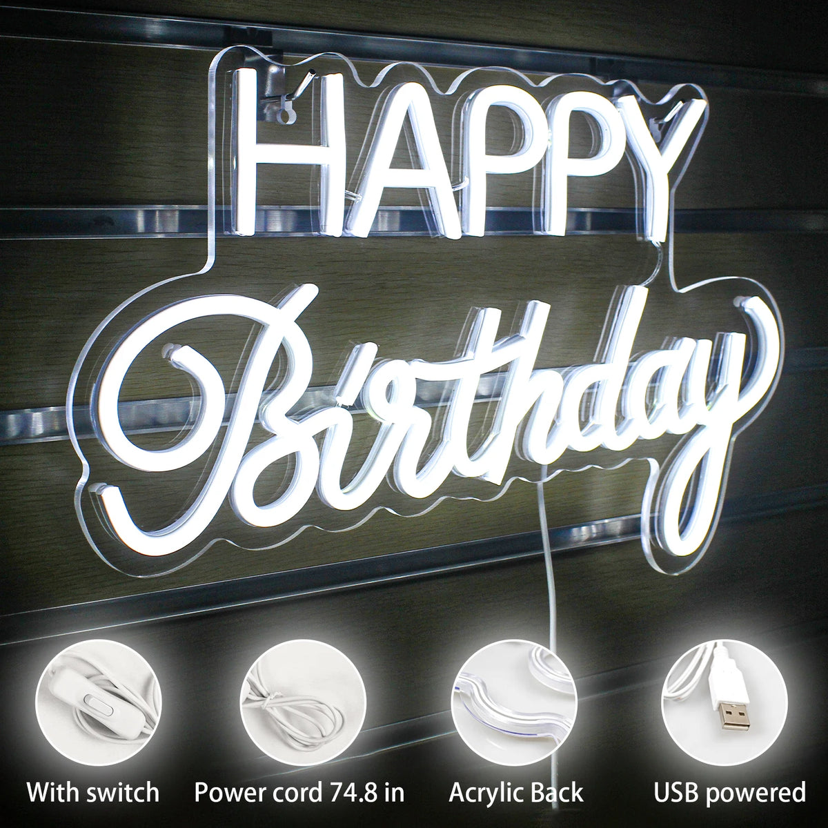 Happy Birthday – LED-neonkyltti (5 V USB)