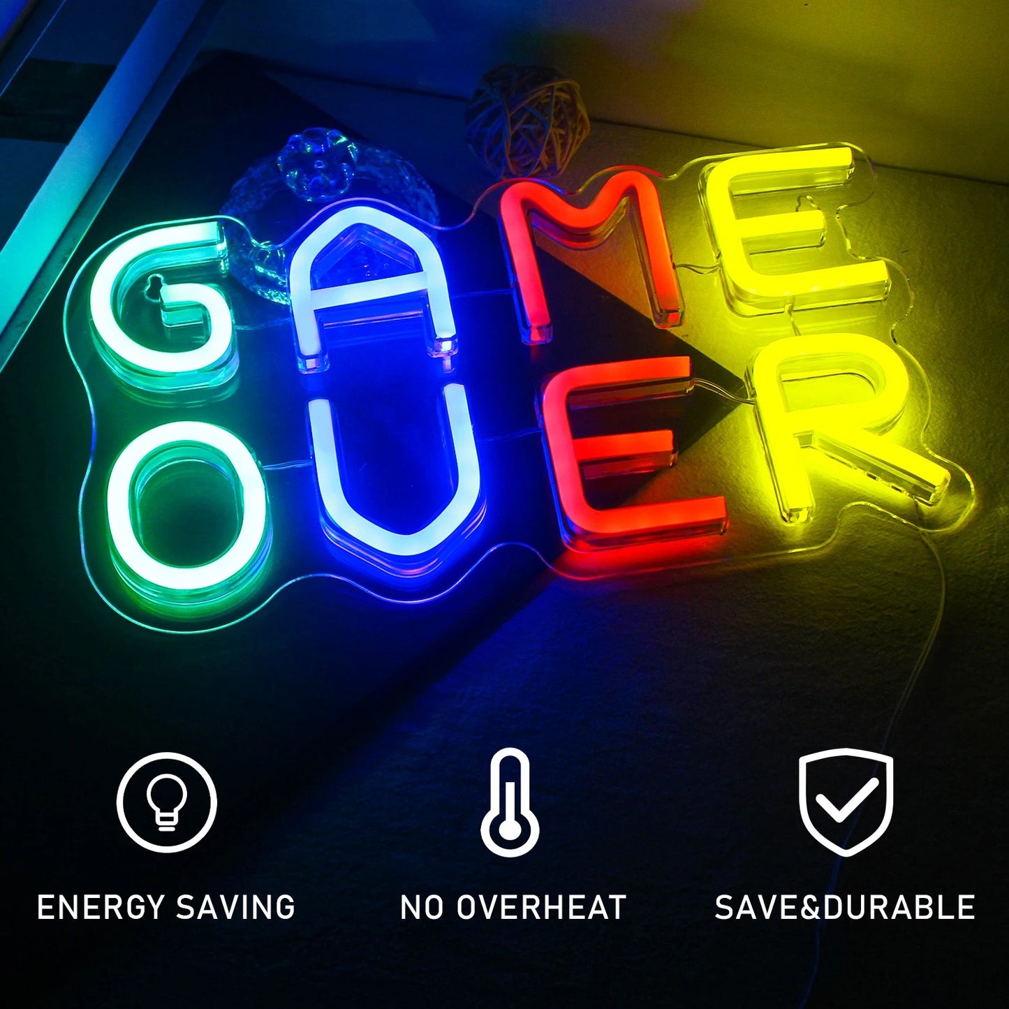 Game Over 5V Mini USB LED Neon Sign - Budget Friendly