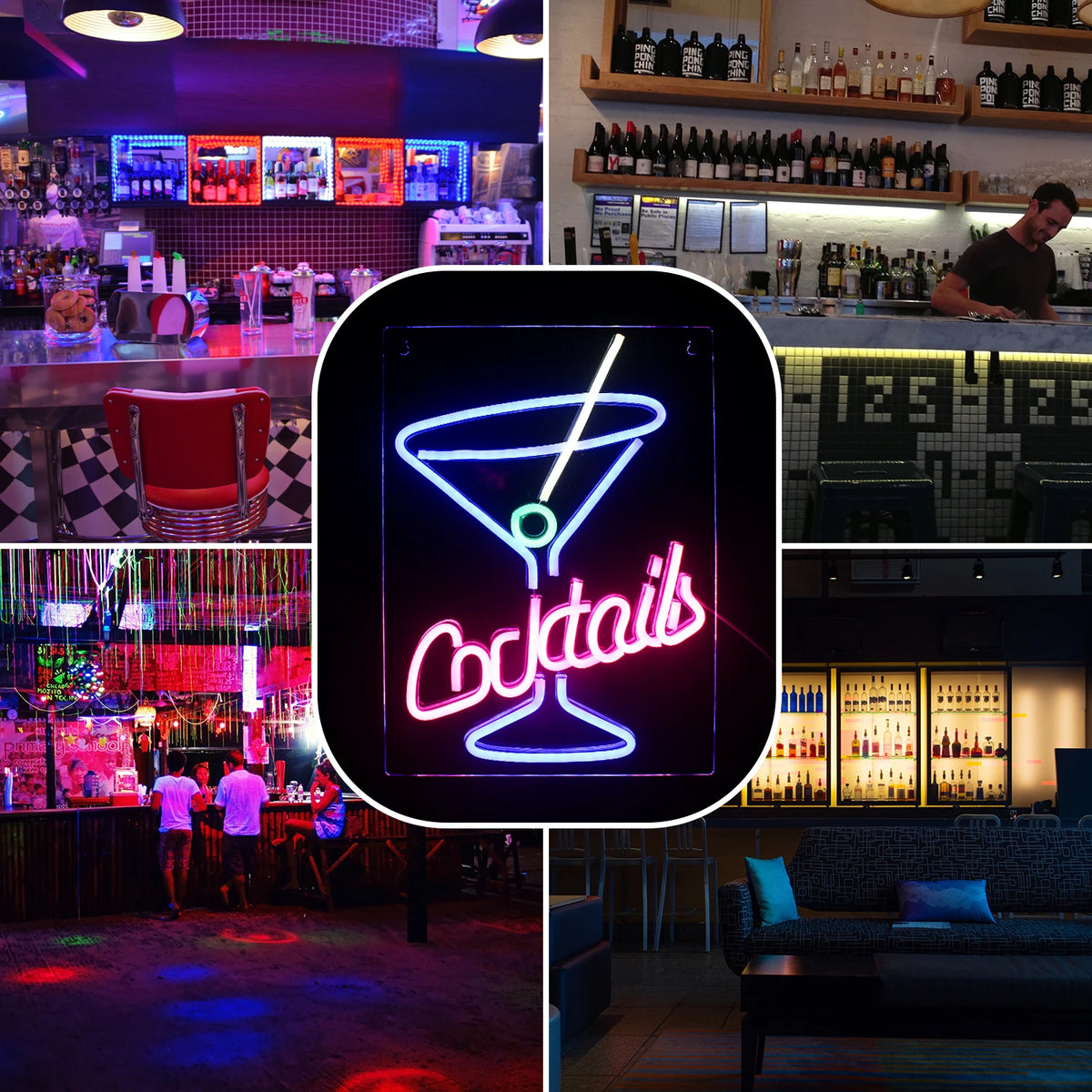 Cocktails – Martini-lasi – LED-neonvalomainos (5 V USB)