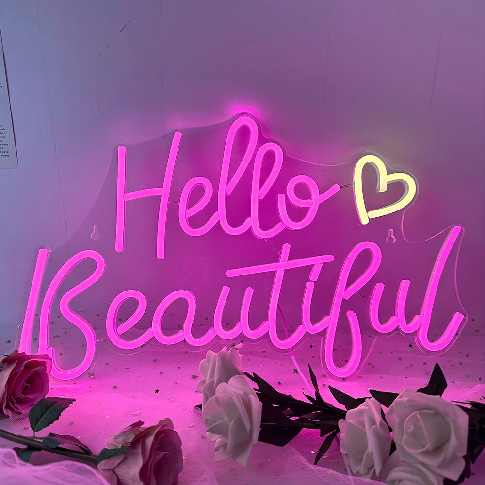 Hello Beautiful 5V Mini USB LED Neon Sign - Budget Friendly