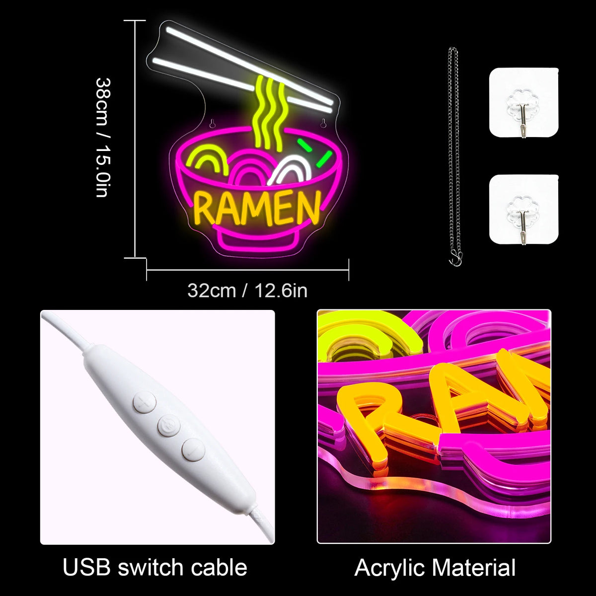 Ramen – LED-neonkyltti (5 V USB)
