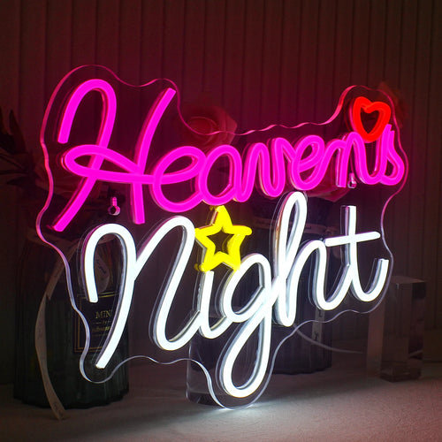 Heavens Night – Sydän ja tähti – LED-neonkyltti (5 V USB)