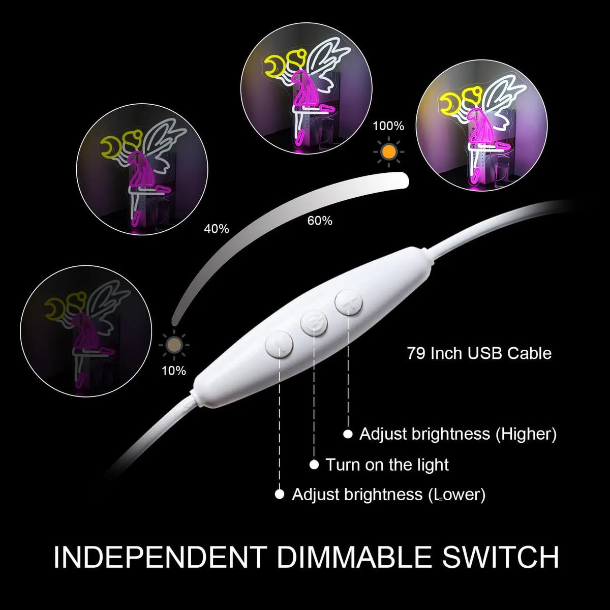 Lentävä keiju ja kuu – LED-neonkyltti (5 V USB)