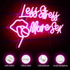 Less Stress More Sex – Läppar och klubba – LED-neonskylt (5 V USB)