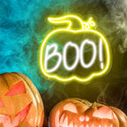“Boo” (kurpitsa, noidanhattu) – LED-neonkyltti (5 V USB)