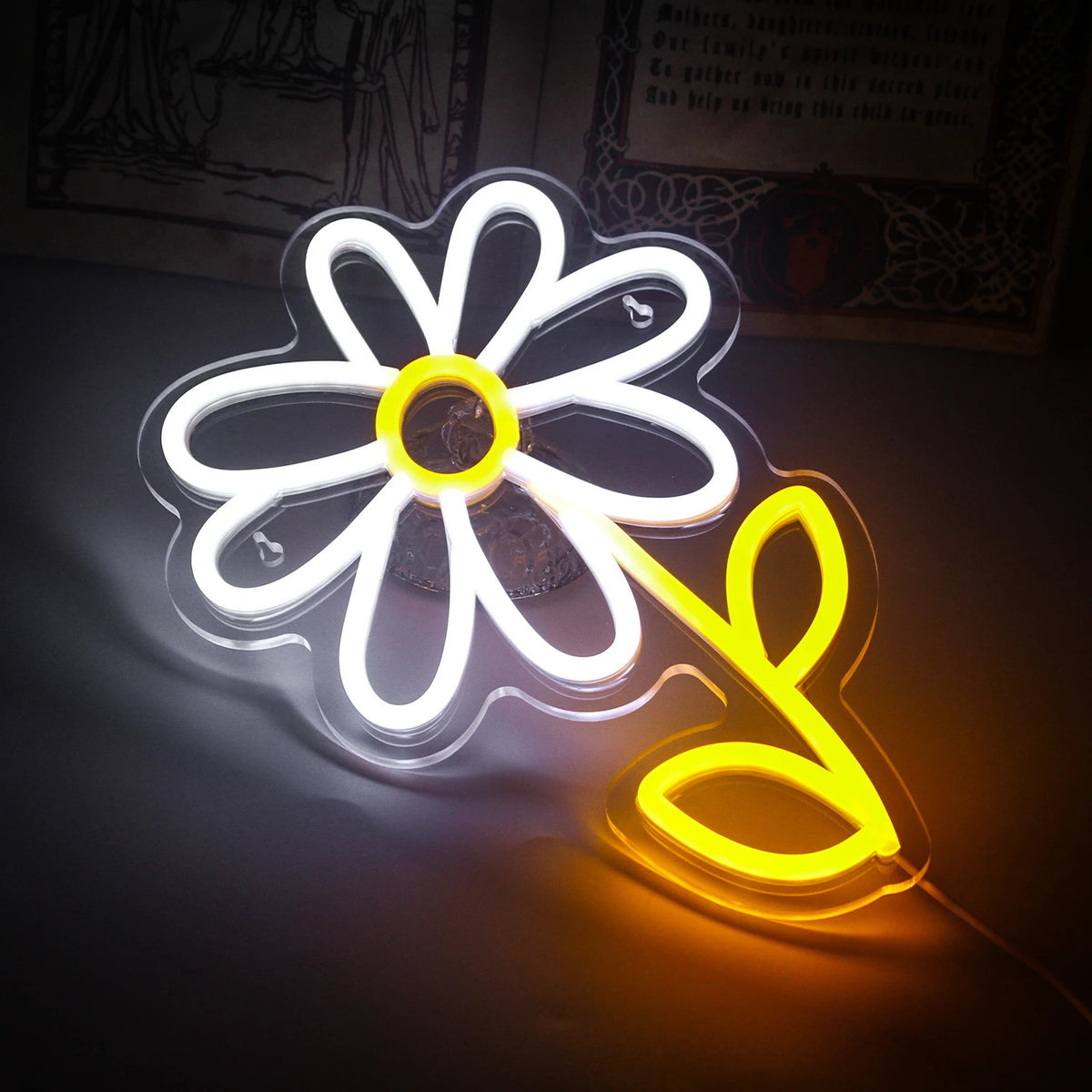Päivänkakkara, sarjakuvatyyli – LED-neonkyltti (5 V USB)