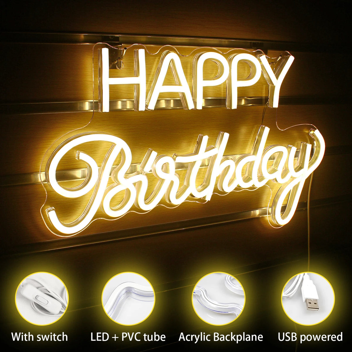 Happy Birthday – LED-neonkyltti (5 V USB)