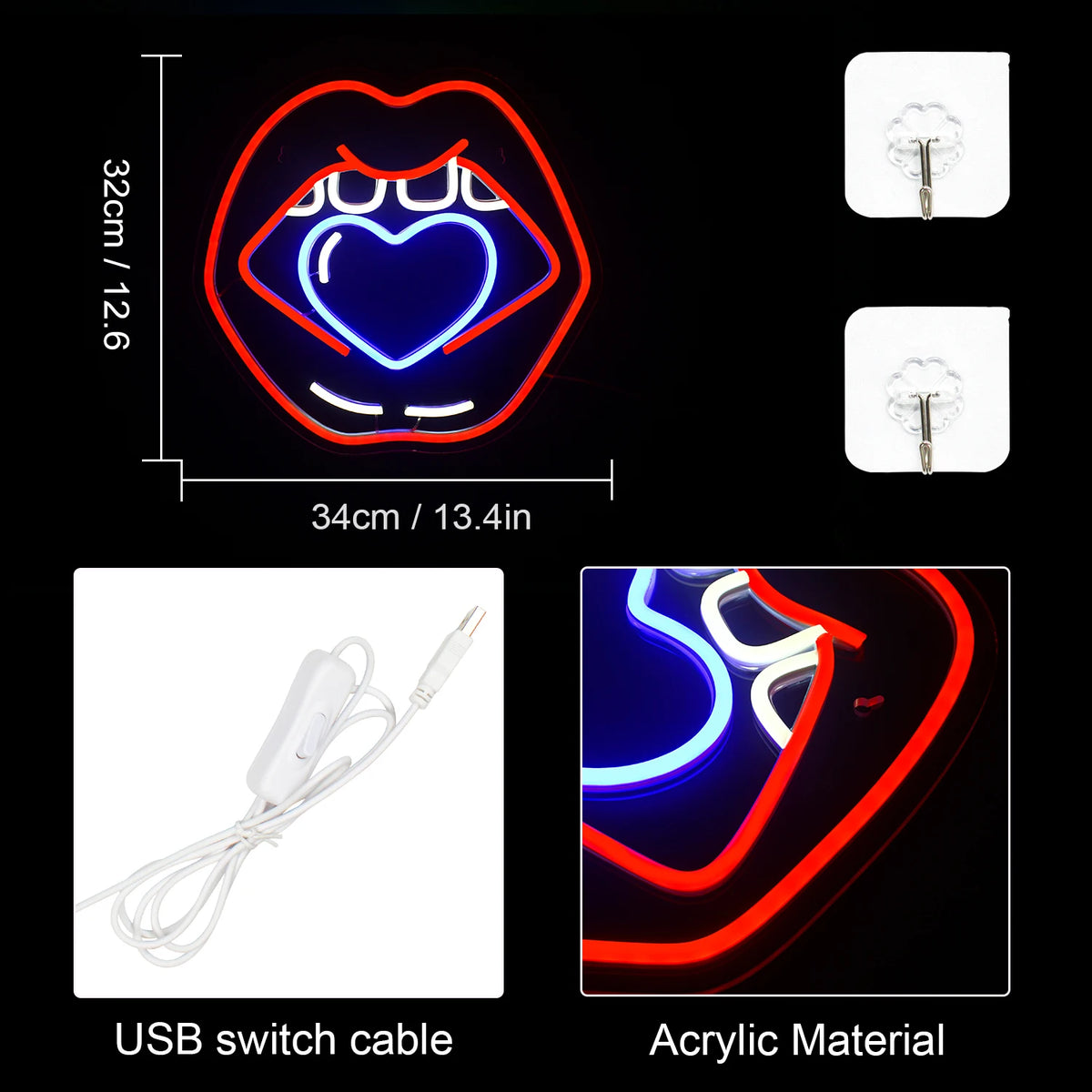 Huulet – LED-neonkyltti (5 V USB)
