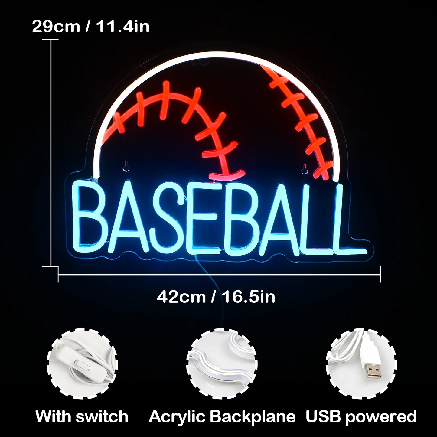 Baseball 5V USB LED Neon Sign - Budget Friendly