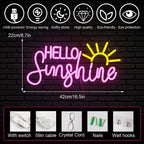 HELLO Sunshine – Aurinko – LED-neonkyltti (5 V USB)