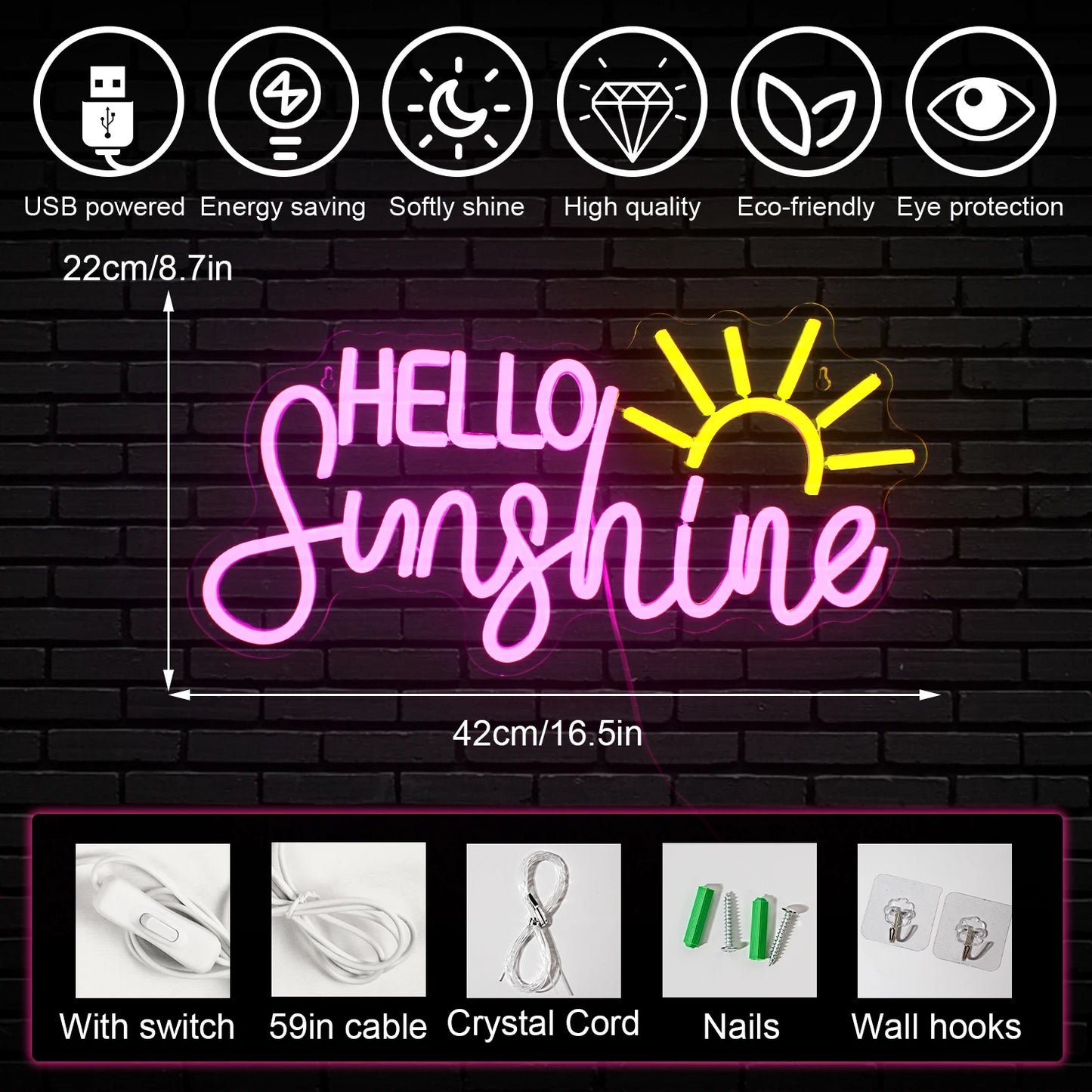 Hello Sunshine 5V Mini USB LED Neon Sign - Budget Friendly