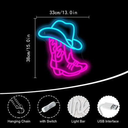 Cowboy Boot and Hat 5V Mini USB LED Neon Sign - Budget Friendly