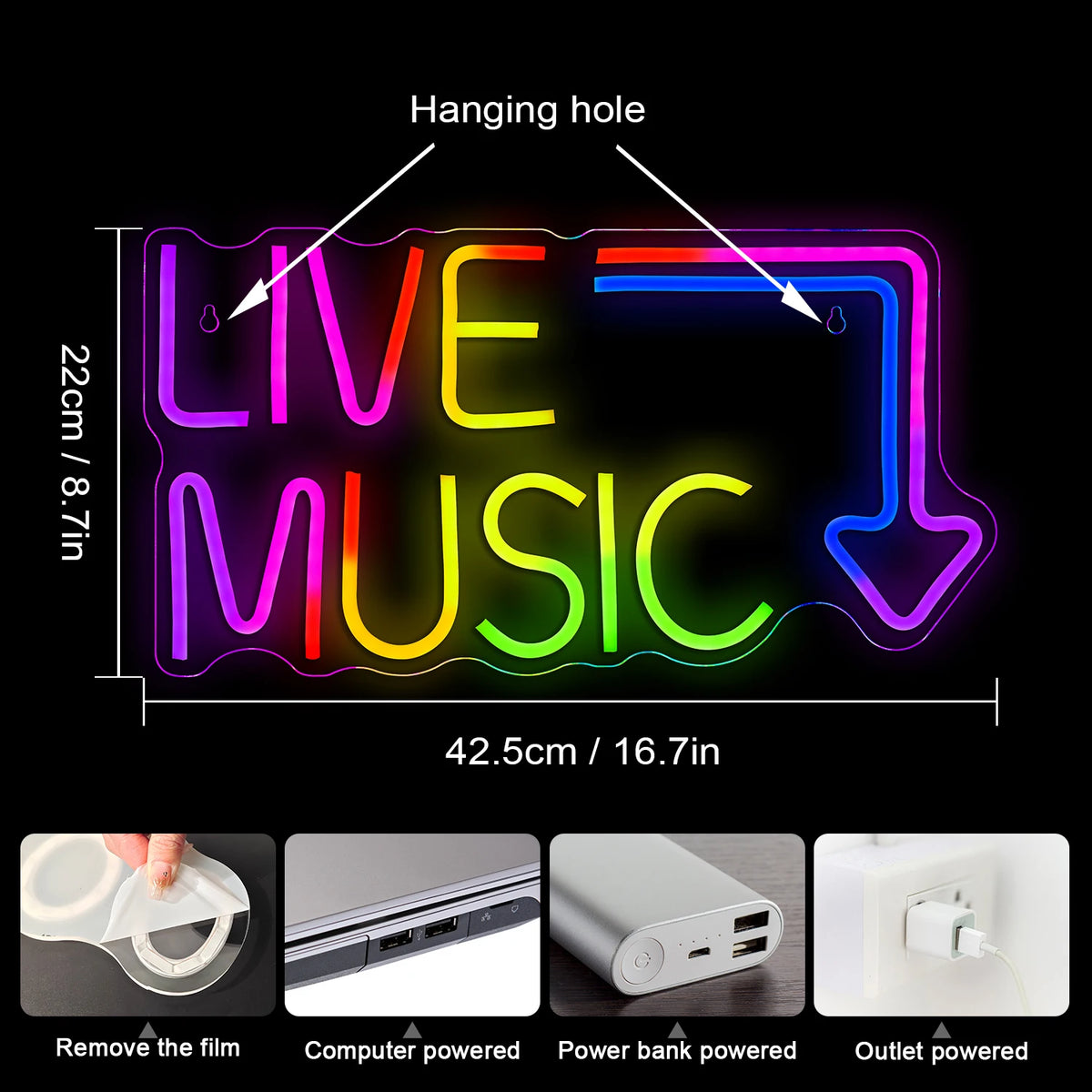 Live Music – Nuoli – LED-neonkyltti (5 V USB)