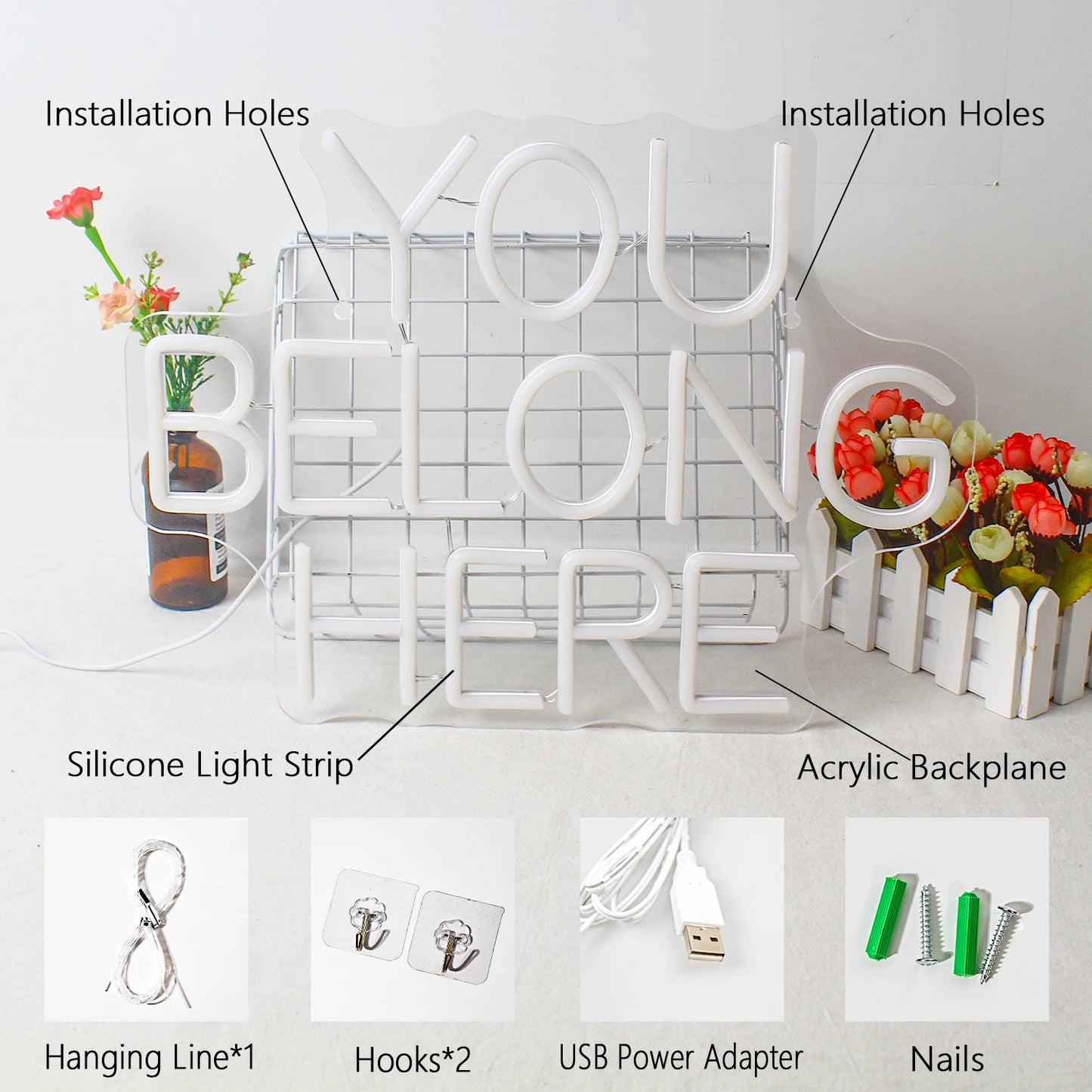 You Belong Here 5V Mini USB LED Neon Sign - Budget Friendly