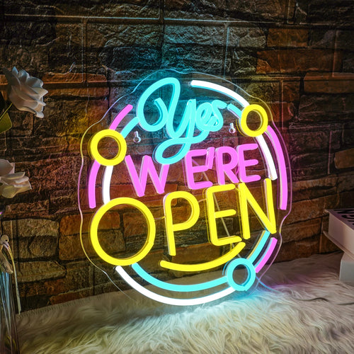 Yes We're Open – LED-ljusskylt (5 V USB)