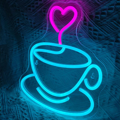 Coffee Cup Heart 5V Mini USB  LED Neon Sign - Budget Friendly