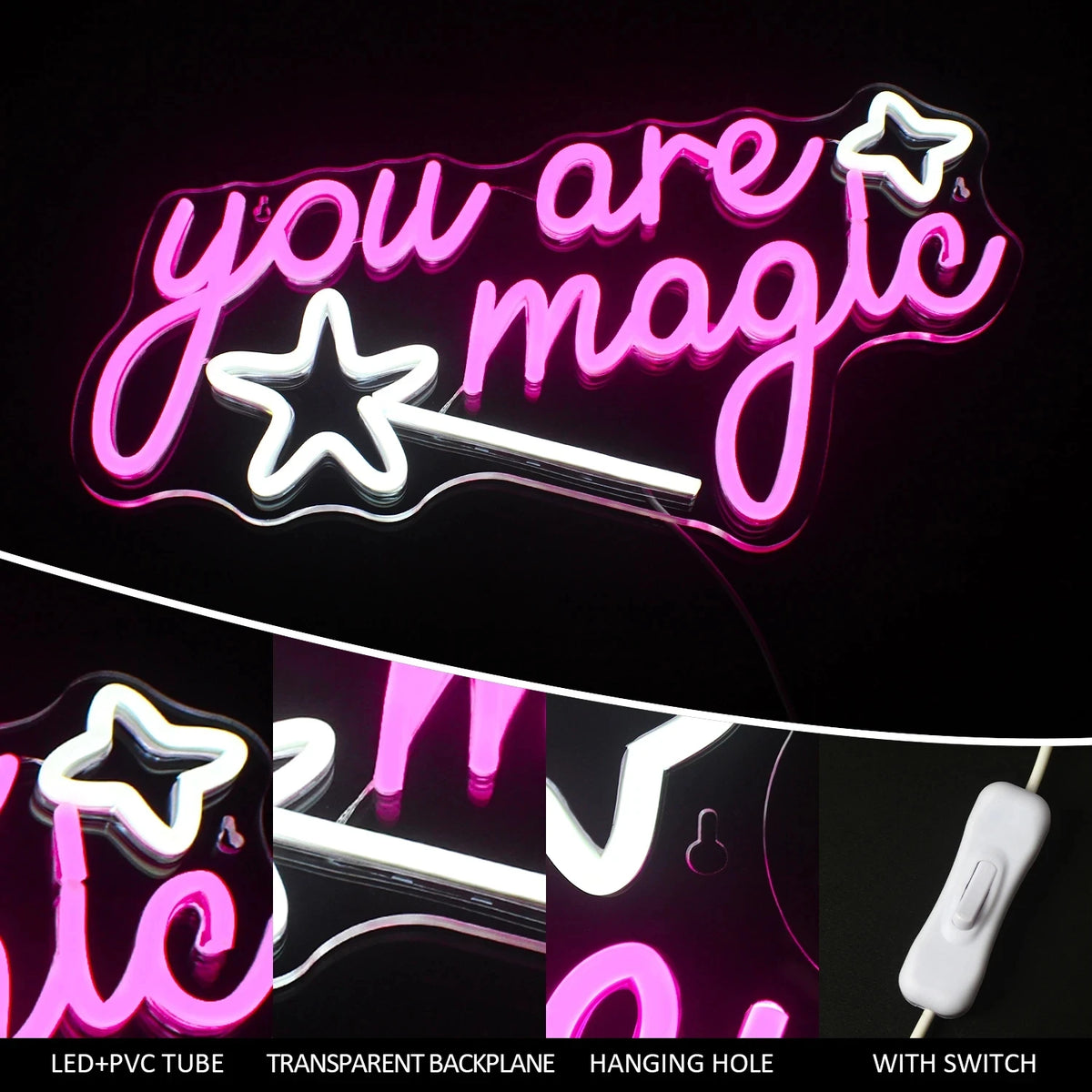 you are magic – Taikasauva ja tähdet – LED-neonkyltti (5 V USB)
