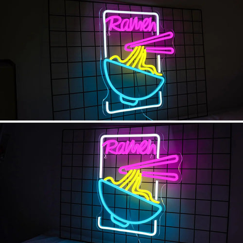 Ramen – Nuudelikulho ja syömäpuikot – LED-neonvalomainos (5 V USB)