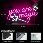 you are magic – Trollstav och stjärnor – LED-neonskylt (5 V USB)