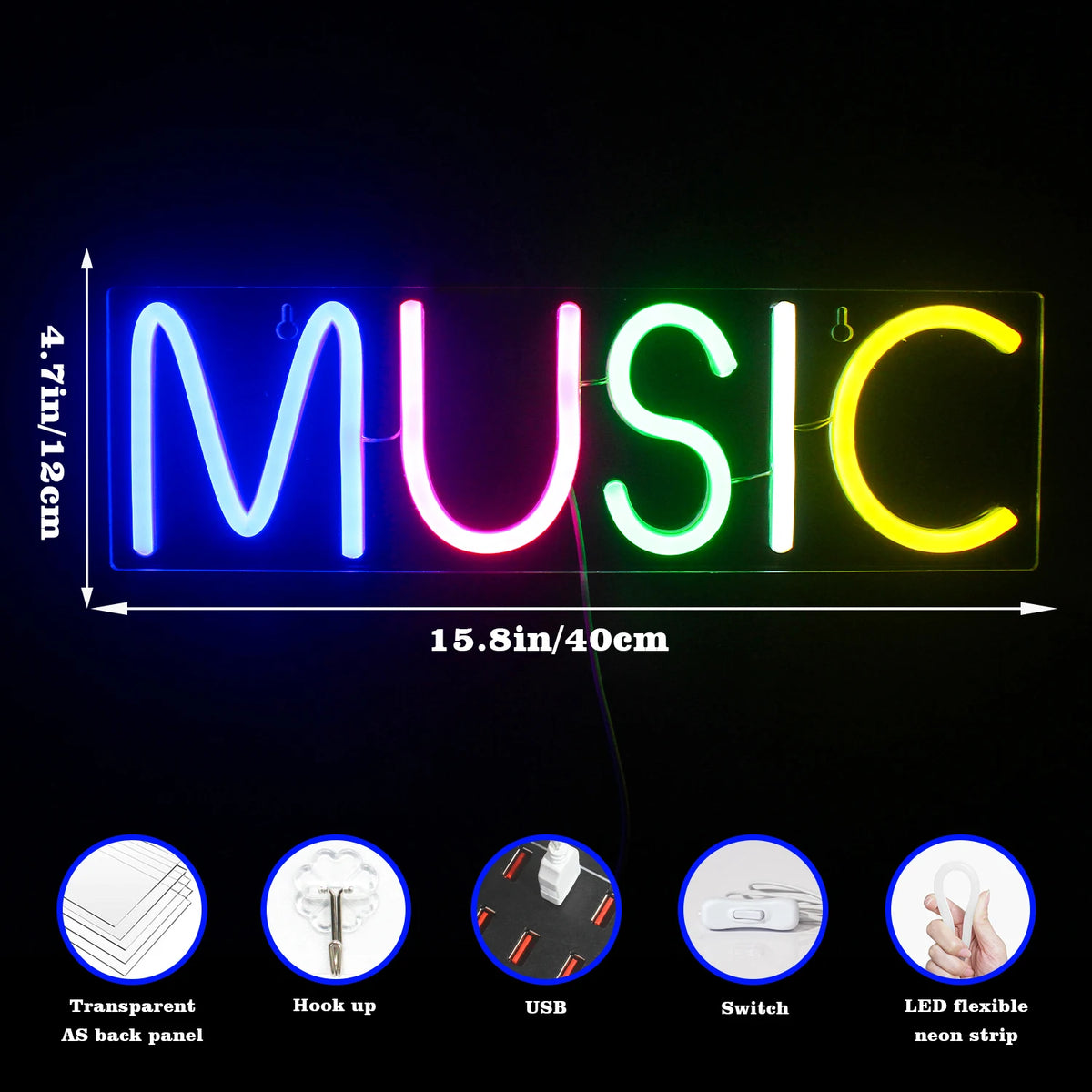 Music – LED-neonkyltti (5 V USB)