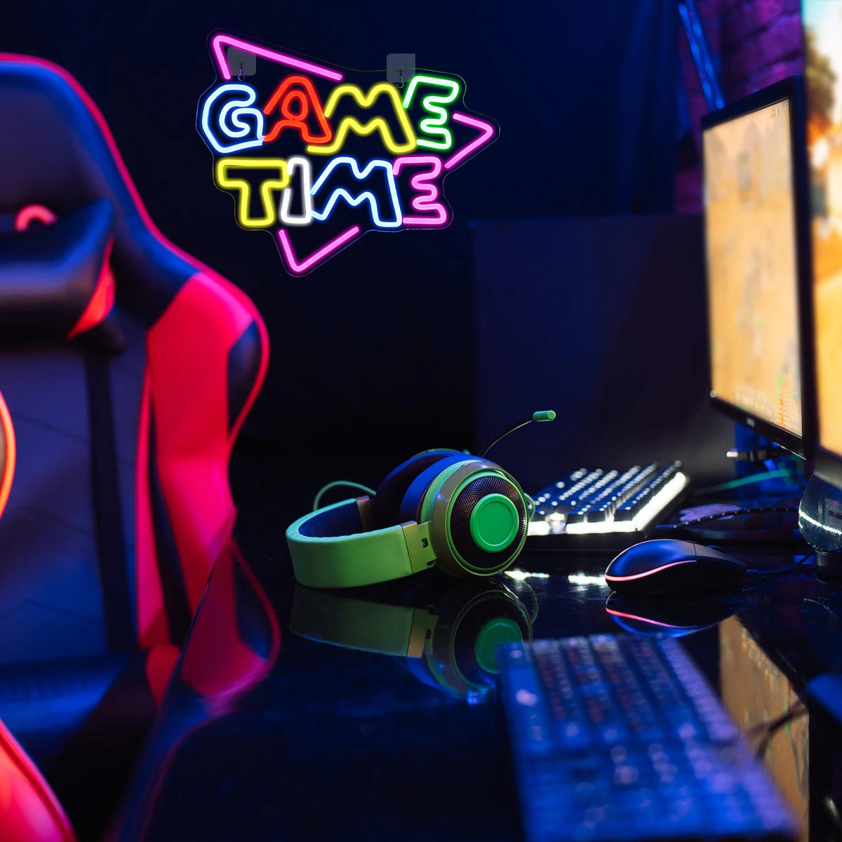 GAME TIME – Kolmio – LED-neonkyltti (5 V USB)