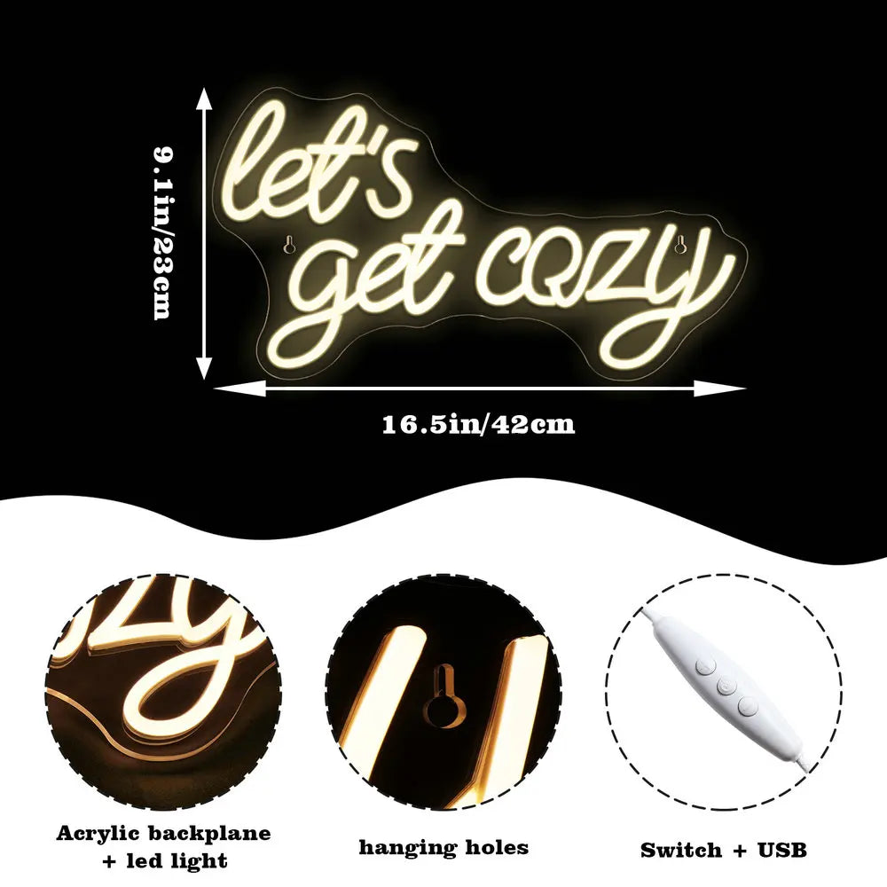 Let’s Get Cozy 5V Mini USB LED Neon Sign - Budget Friendly