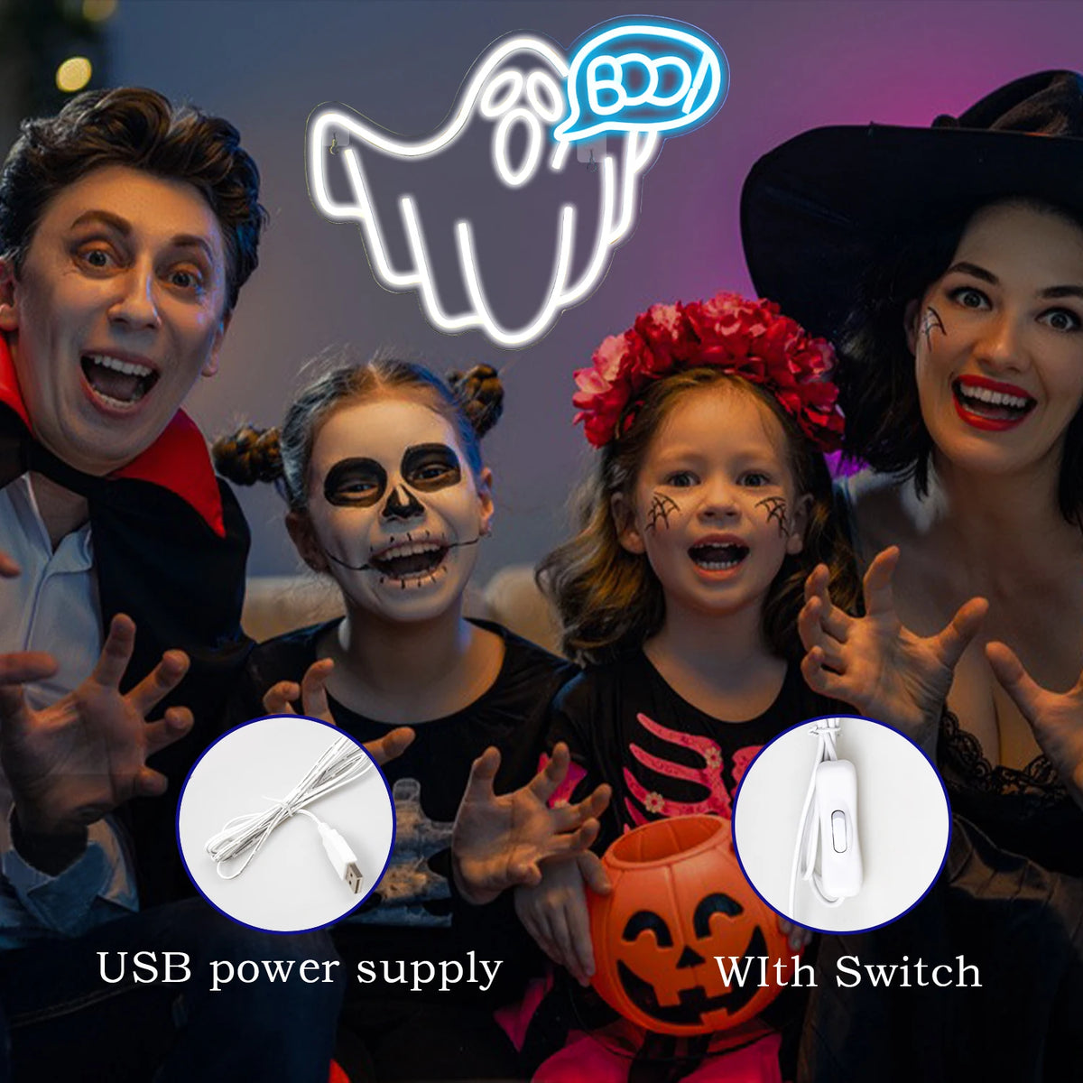 Boo – Kuplakirjaimet – LED-neonkyltti (5 V USB)