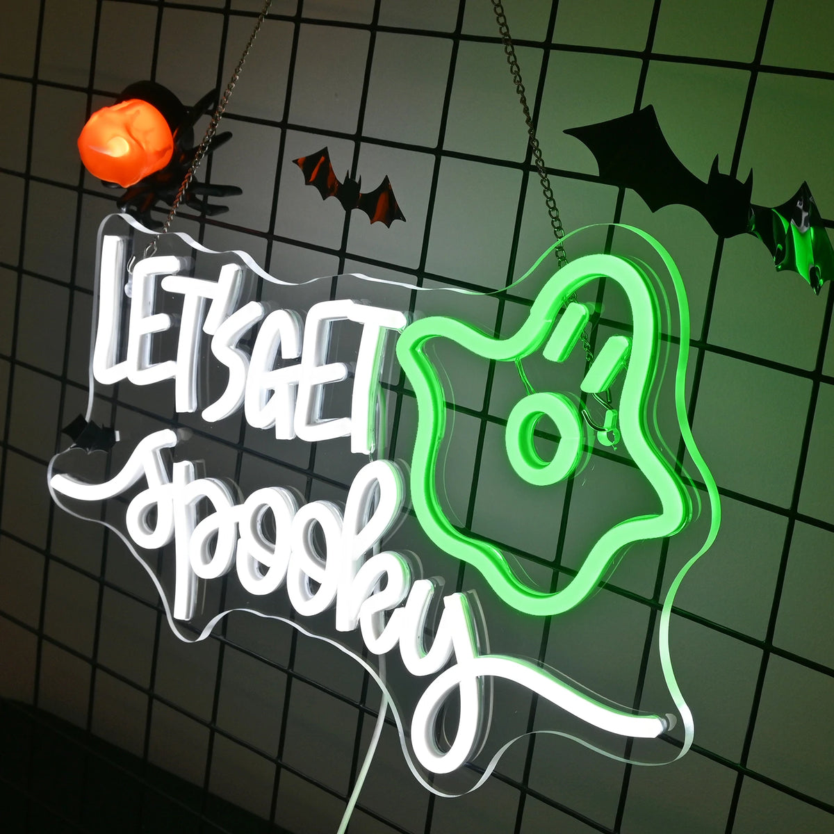 “Boo” (kurpitsa, noidanhattu) – LED-neonkyltti (5 V USB)