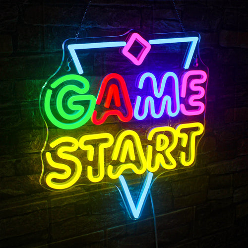 GAME START – Kolmio ja pieni vinoneliö – LED-neonkyltti (5 V USB)