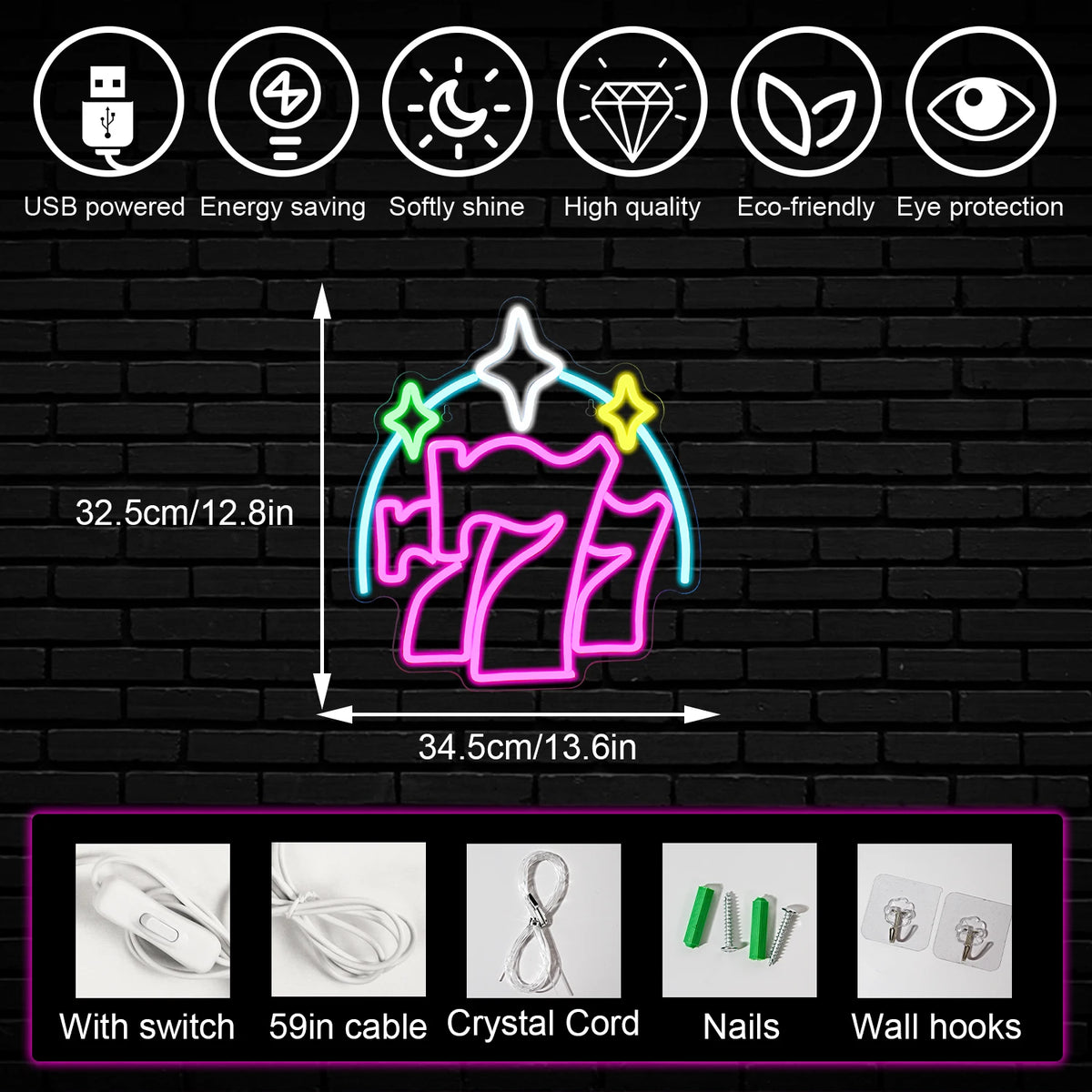 777 – Tähdet – LED-neonkyltti (5 V USB)