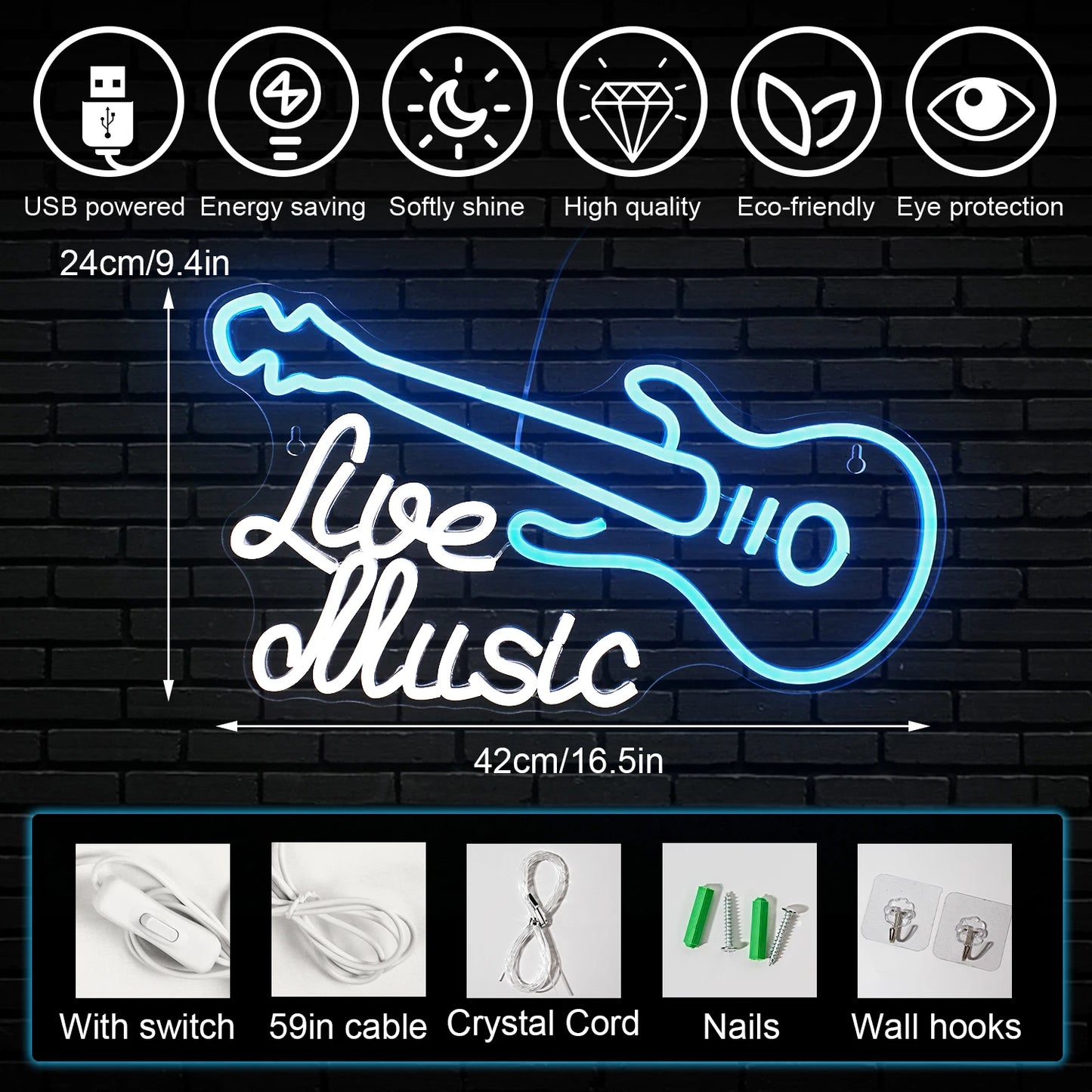 Guitar 5V Mini USB LED Neon Sign - Budget Friendly