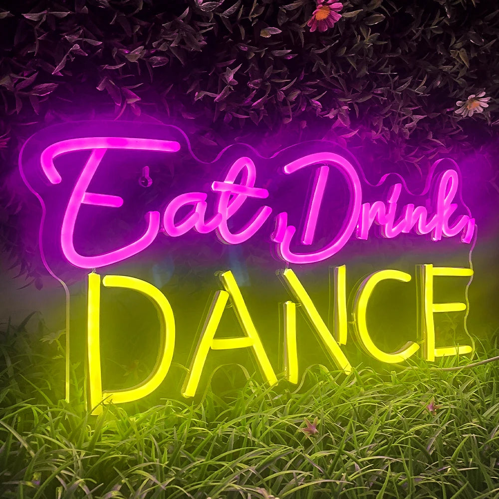 Eat, Drink, DANCE – LED-neonvalomainos (5 V USB)