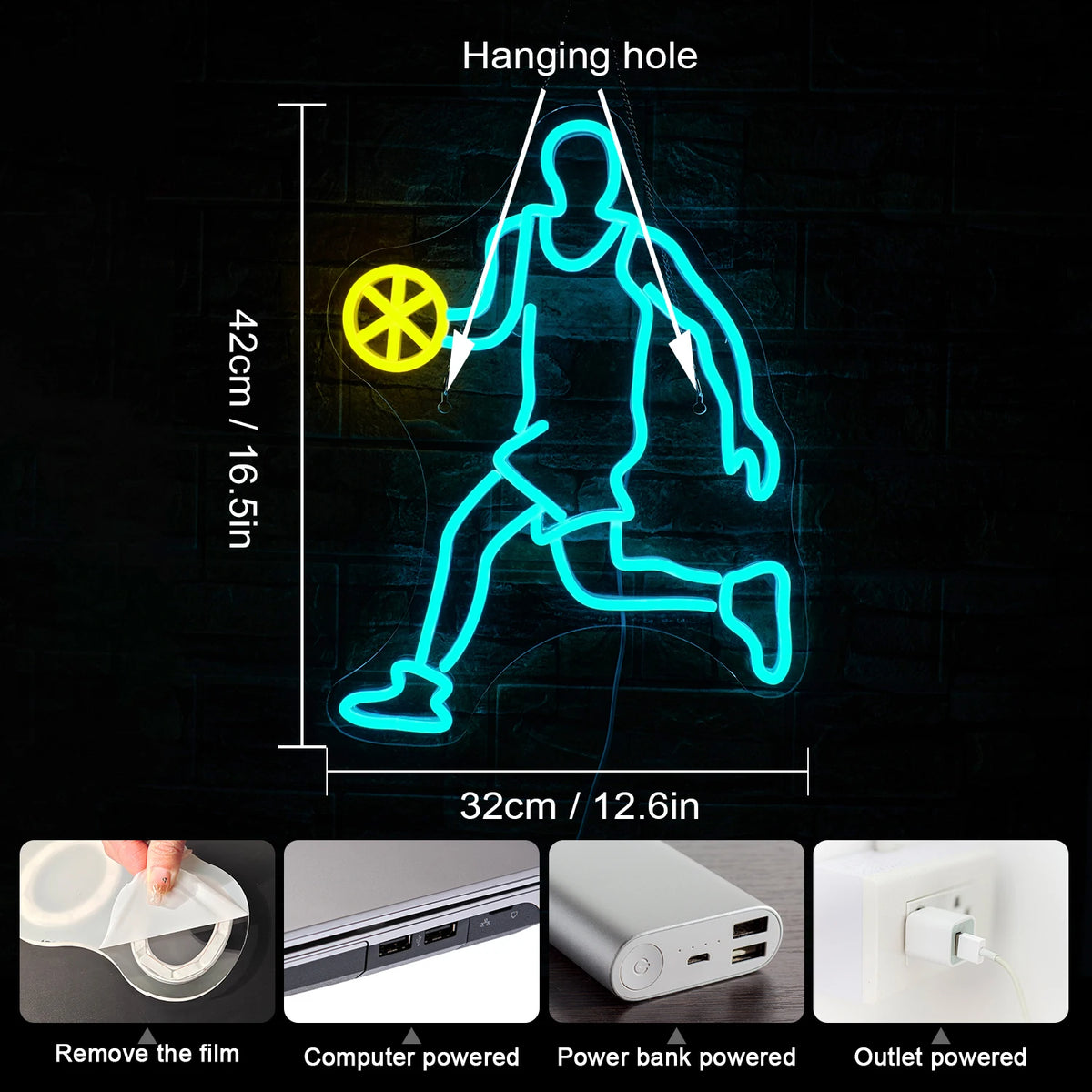 Koripallo – LED-neonkyltti (5 V USB)