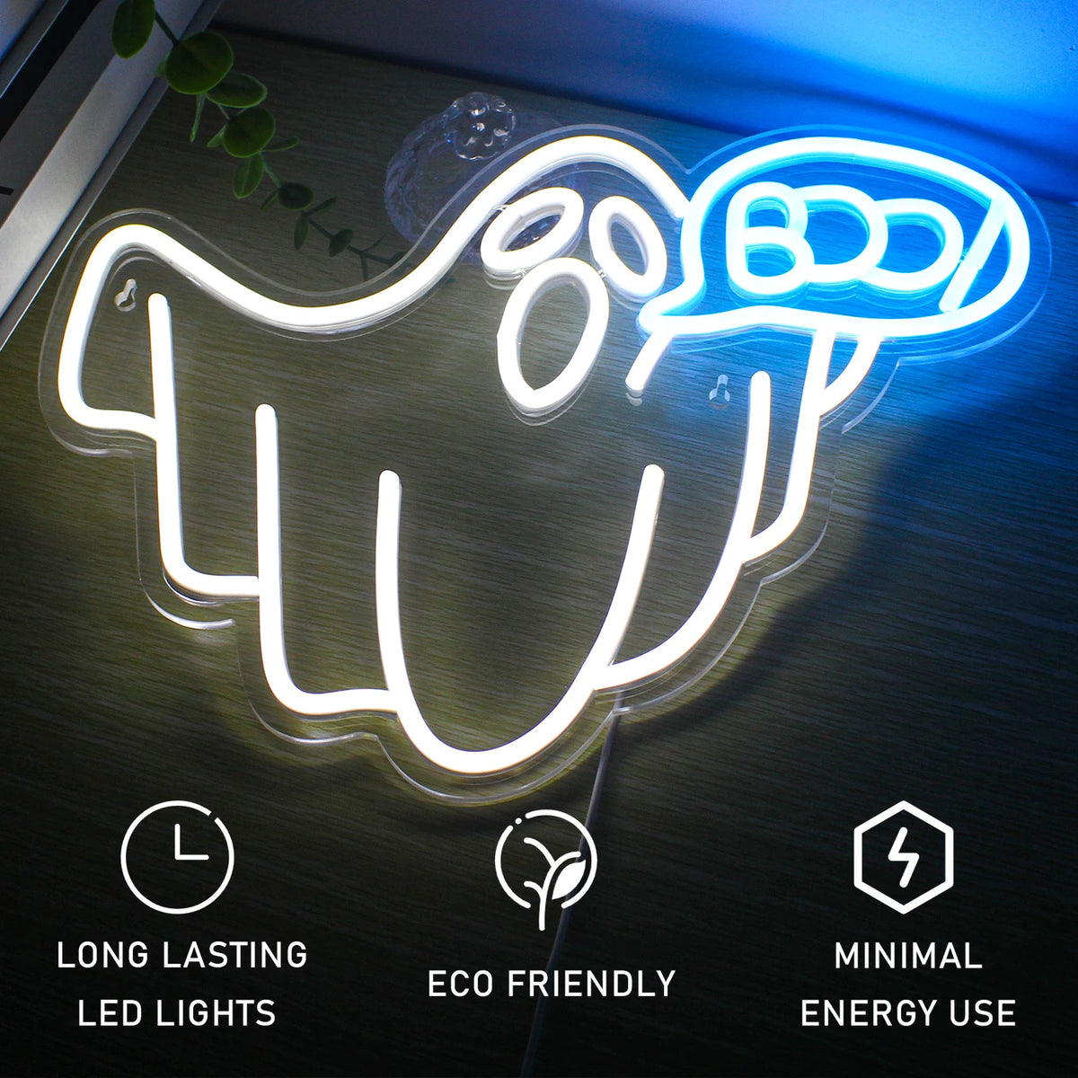 Boo – Kuplakirjaimet – LED-neonkyltti (5 V USB)