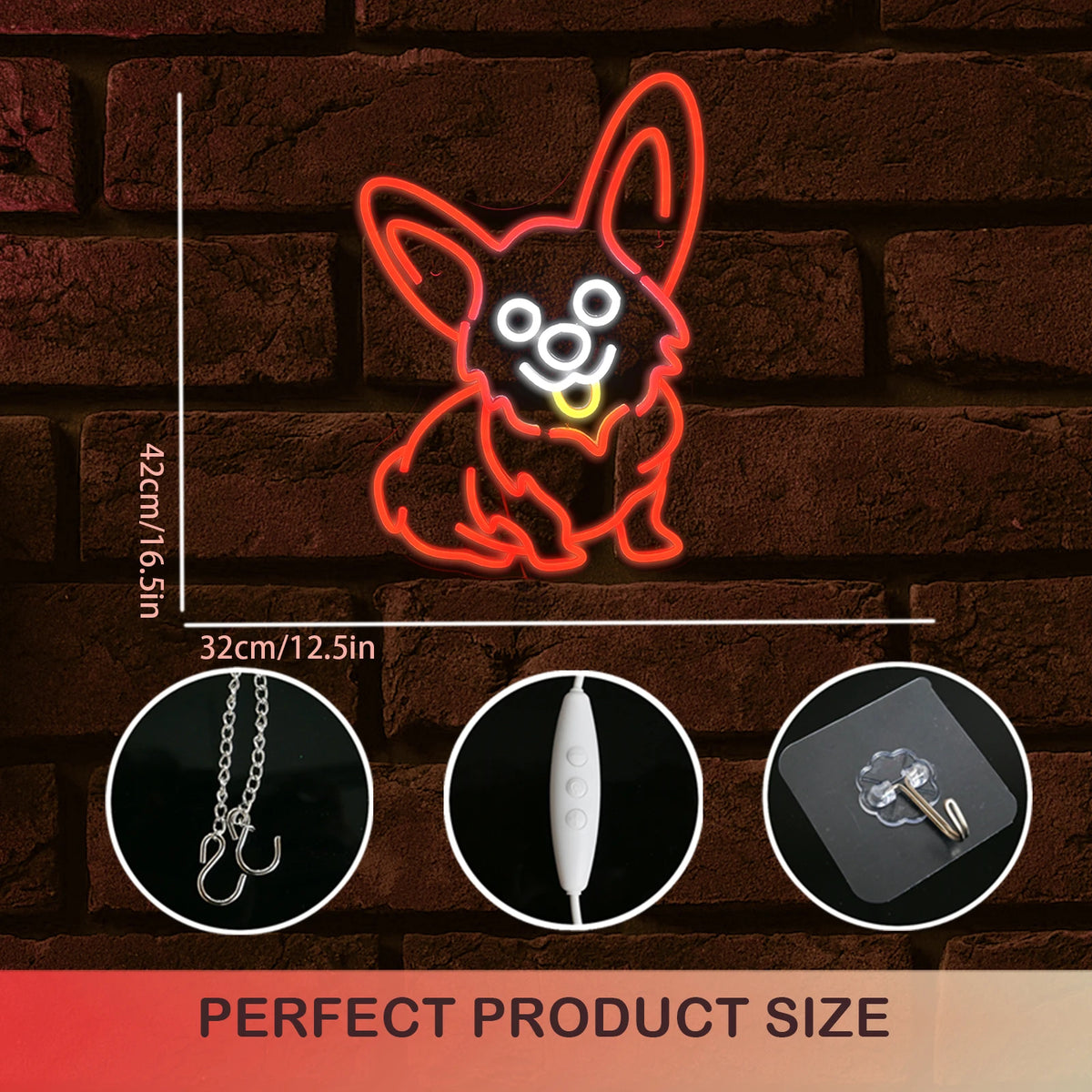 Punainen corgi – LED-neonkyltti (5 V USB)