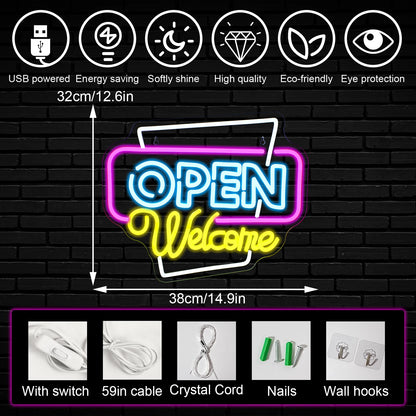 Open Welcome 5V Mini USB LED Neon Sign - Budget Friendly