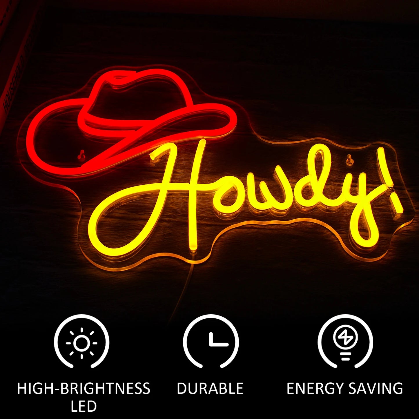 Howdy Cowboy Hat 5V Mini USB LED Neon Sign - Budget Friendly